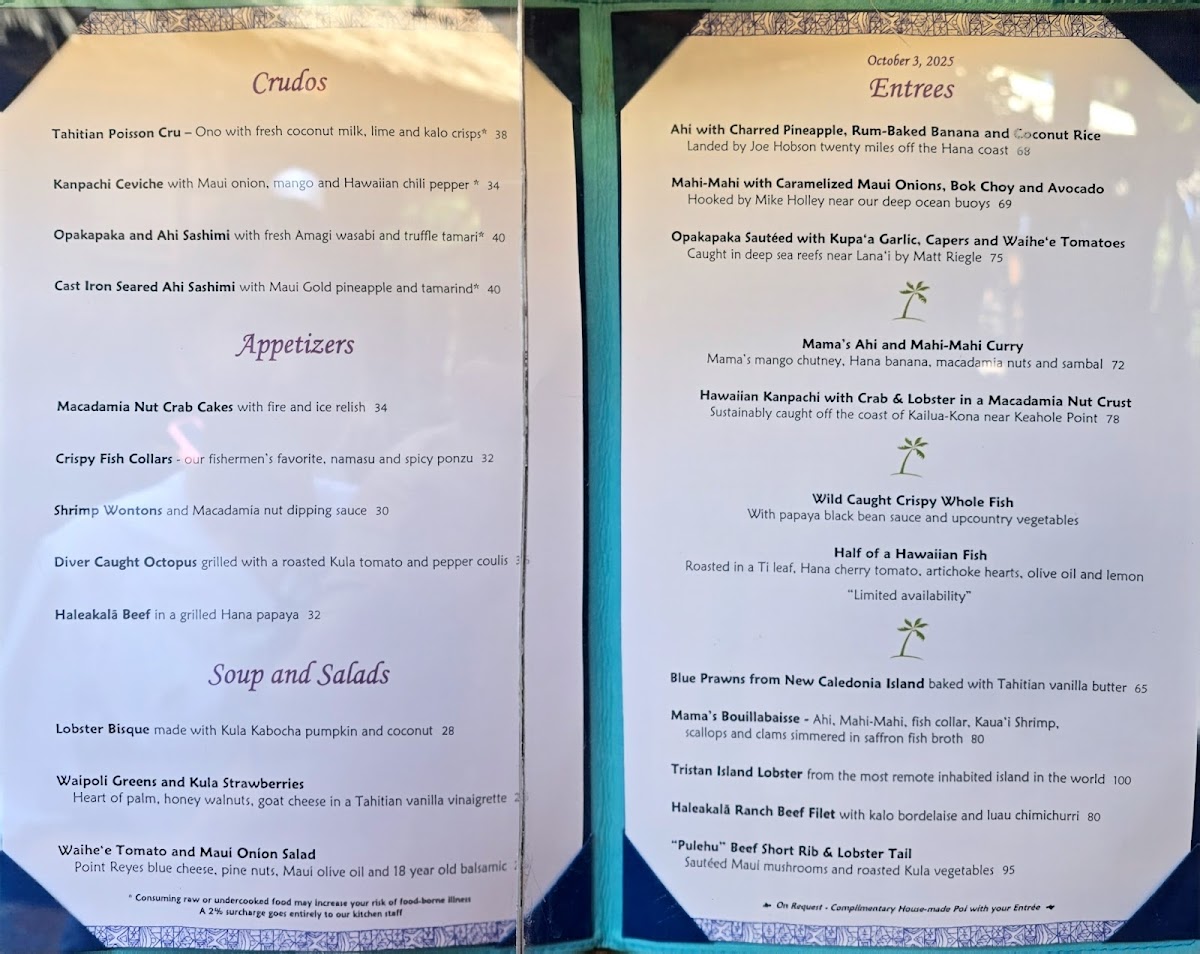 Mama's Fish House Menu - Image 3